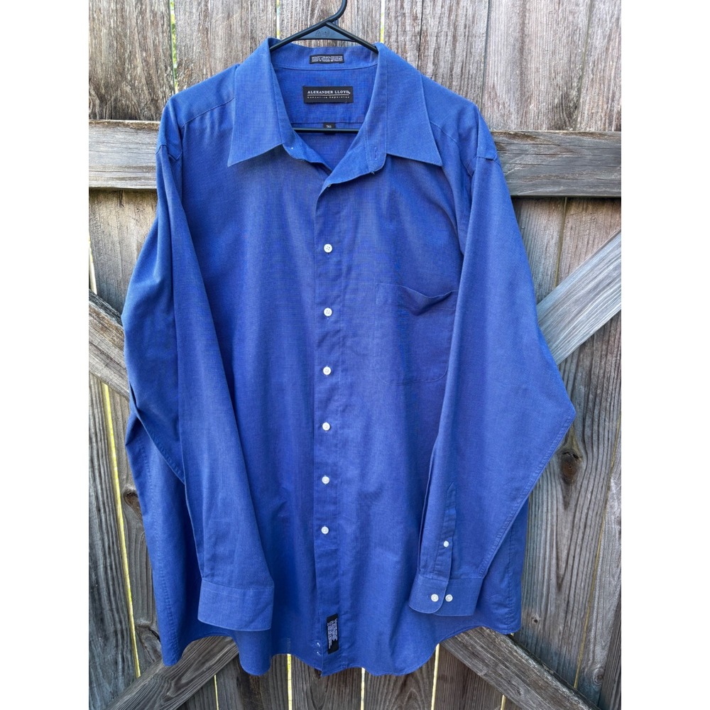 Alexander Lloyd Mens Blue Micro Pattern Dress Shirt Tall 18 37/38 Button Down